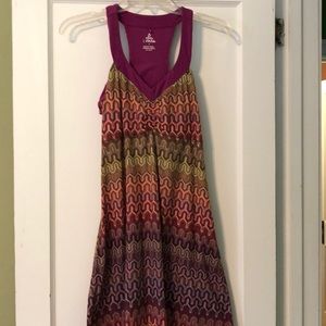 Prana racer back tank dress with shelf bra, size L